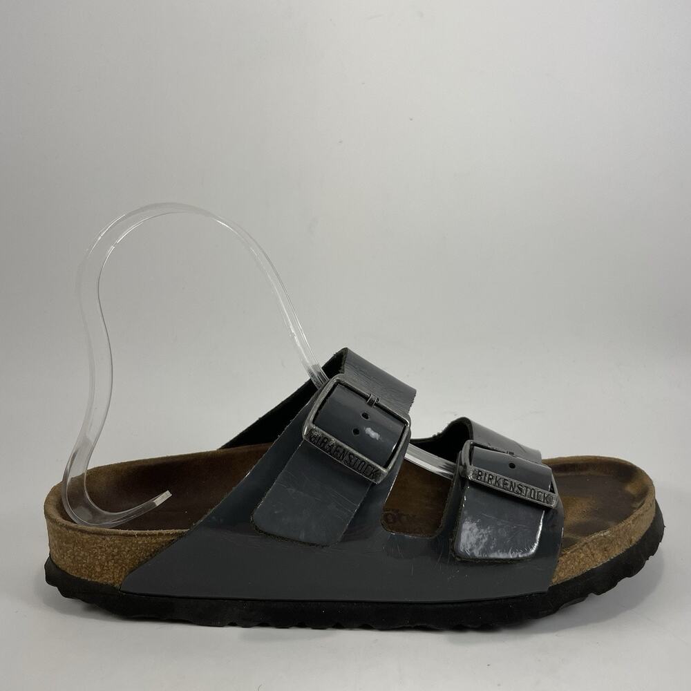 Birkenstock Arizona Slide Sandals Women Size 38 US 7-7.5 Gray Patent Leather